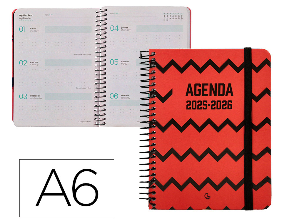 AGENDA ESCOLAR LIDERPAPEL 25-26 ESPIRAL PATTERNS ZIGZAG SEMANA VISTA A6 BILINGE PAPEL FSC 80 GR