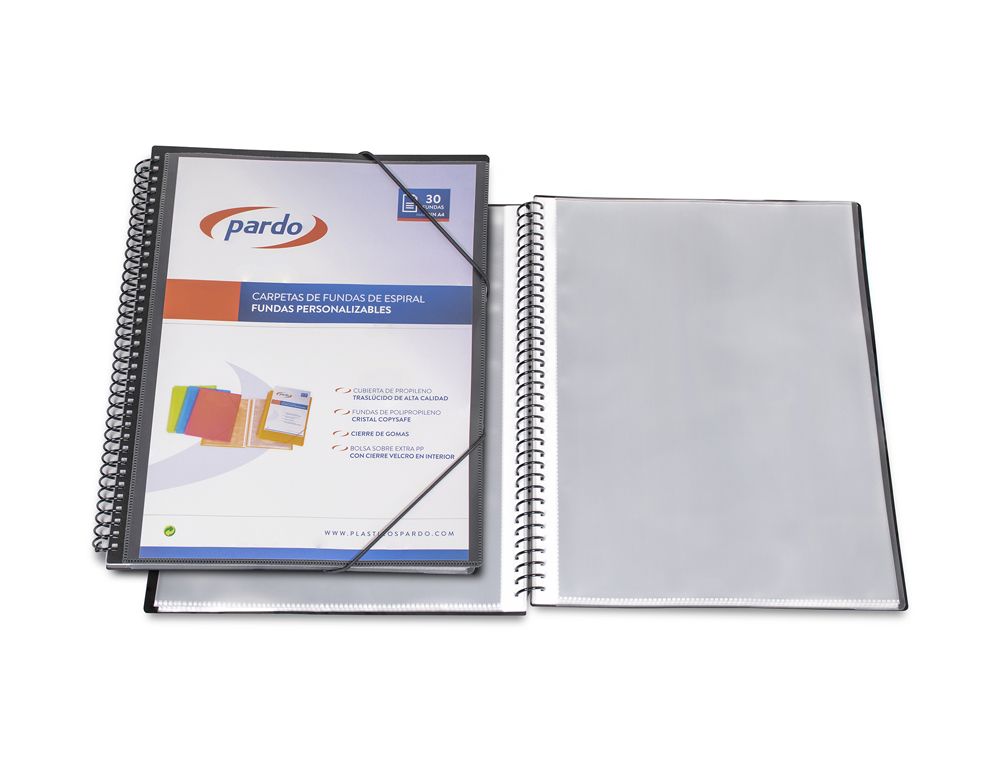 CARPETA PARDO ESCAPARATE CON ESPIRAL 20 FUNDAS FOLIO PERSONALIZABLE COLOR NEGRA